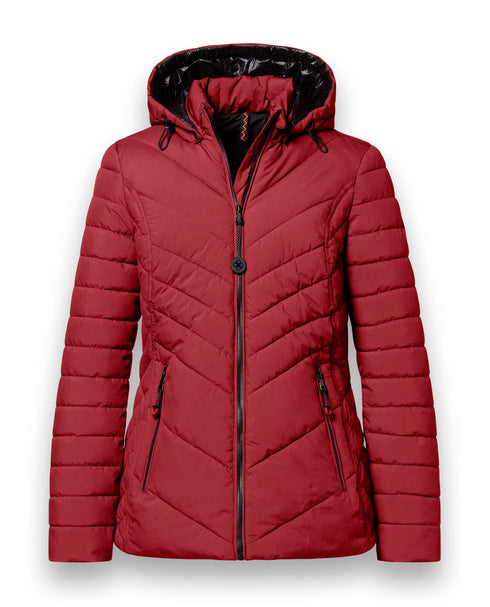 District Kaprun Faux Down Jacket with Detachable Hood – Black Contrast Zippers